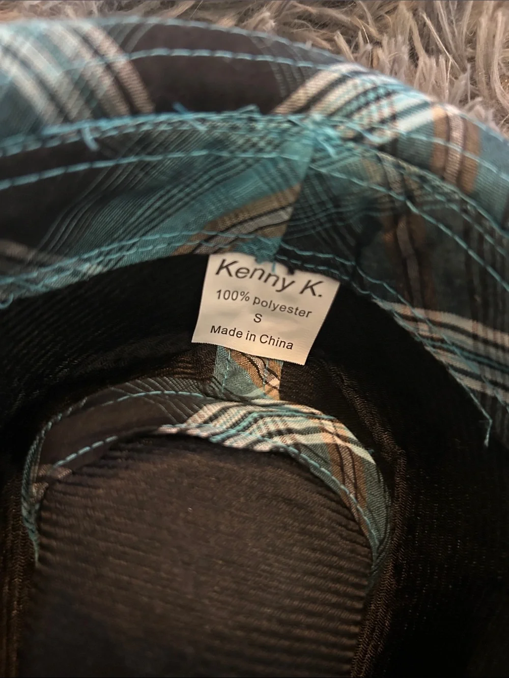 Kenny k Plaid Teal & Black Fedora with Signature Logo